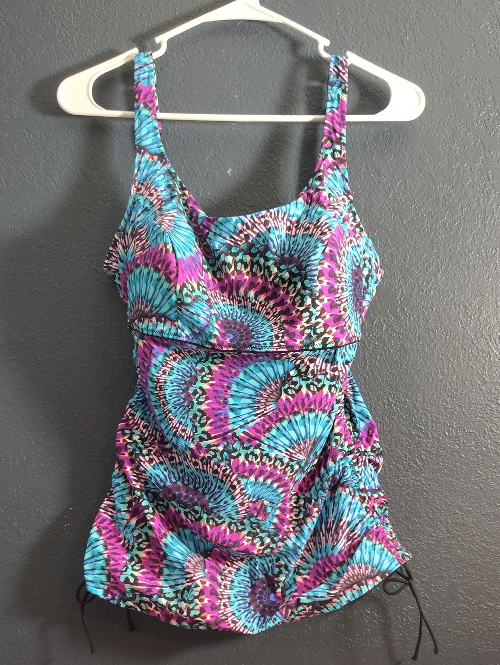 Anita Teal Purple Multicolor Swirl Print One-Piece Swim Top